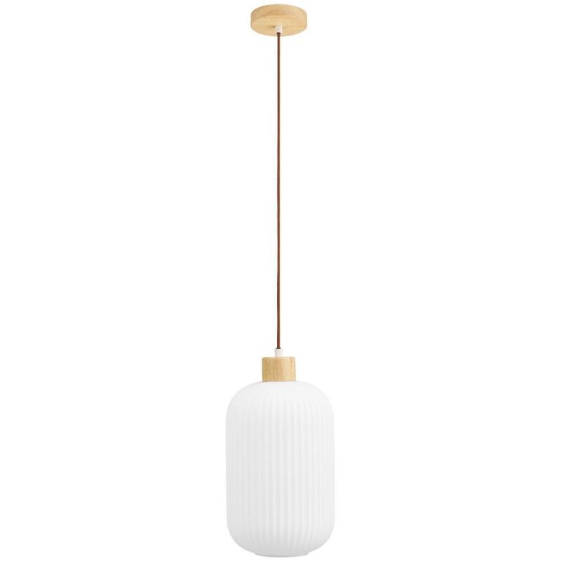 Suspension en verre et bois 20x38cm - Blanc - Argalo Suspension en verre et bois 20x38cm - Blanc - Argalo