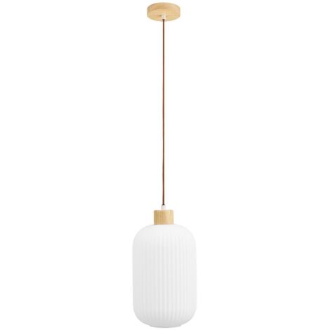 Suspension en verre et bois 20x38cm - Blanc - Argalo