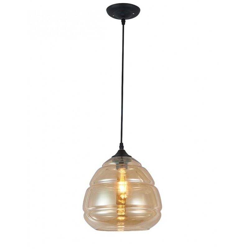 Meubletmoi - Suspension d. 28 cm en verre fumé vintage - valo ambre