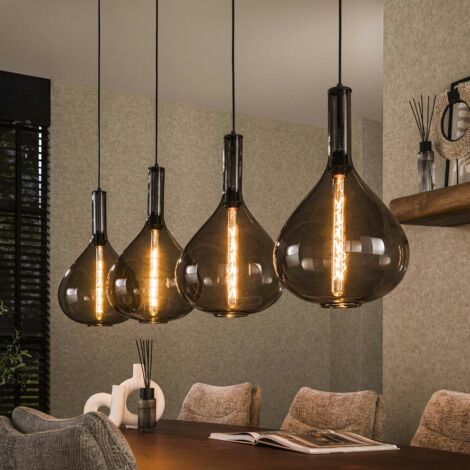 Suspension en verre fumé forme goutte 4 lampes NOVA