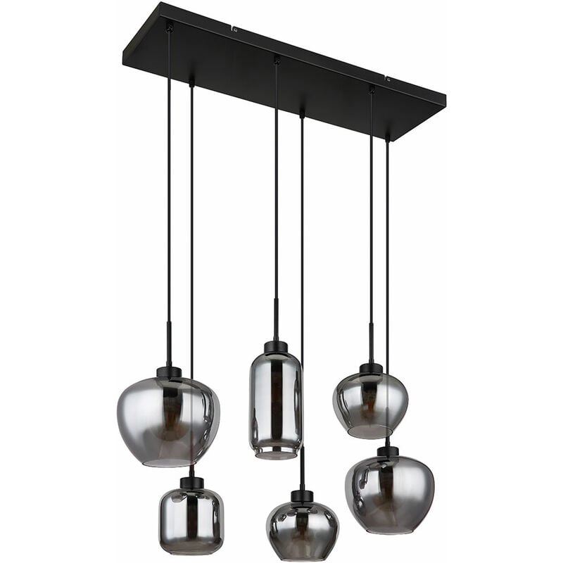 Suspension en verre fumé, lampe de salle à manger en verre noir, métal, 6x douilles E27, LxPxH 87x43x120 cm