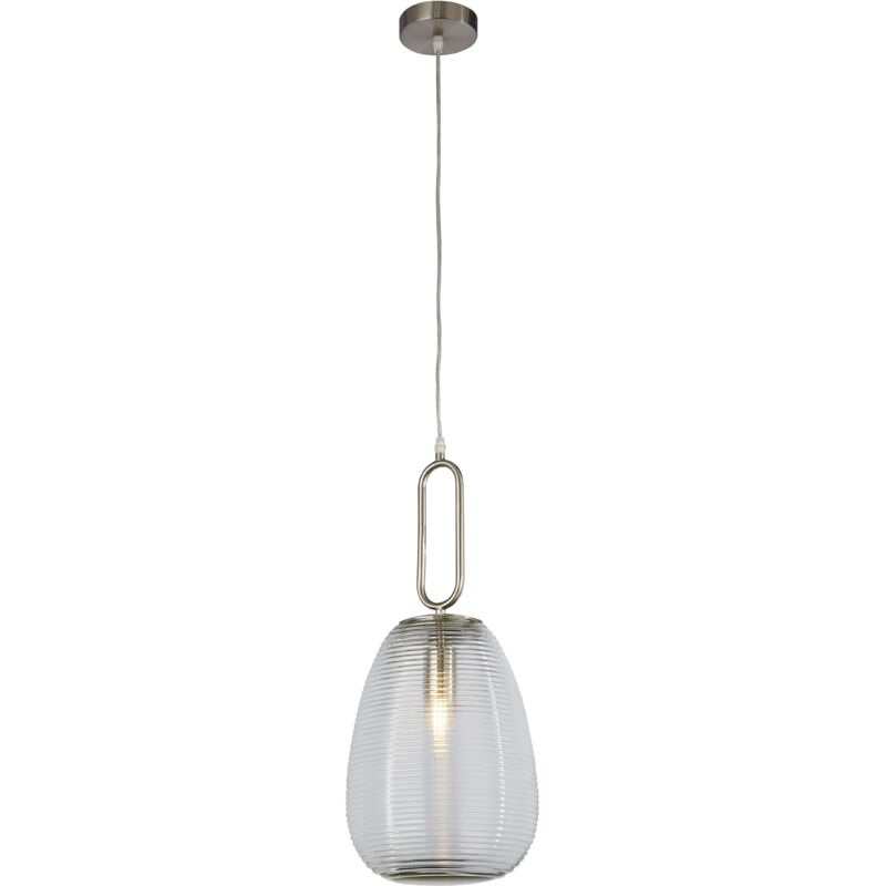 Searchlight Elixir Luminaire suspendu en verre nervuré à 1 lumière, verre transparent, nickel satiné