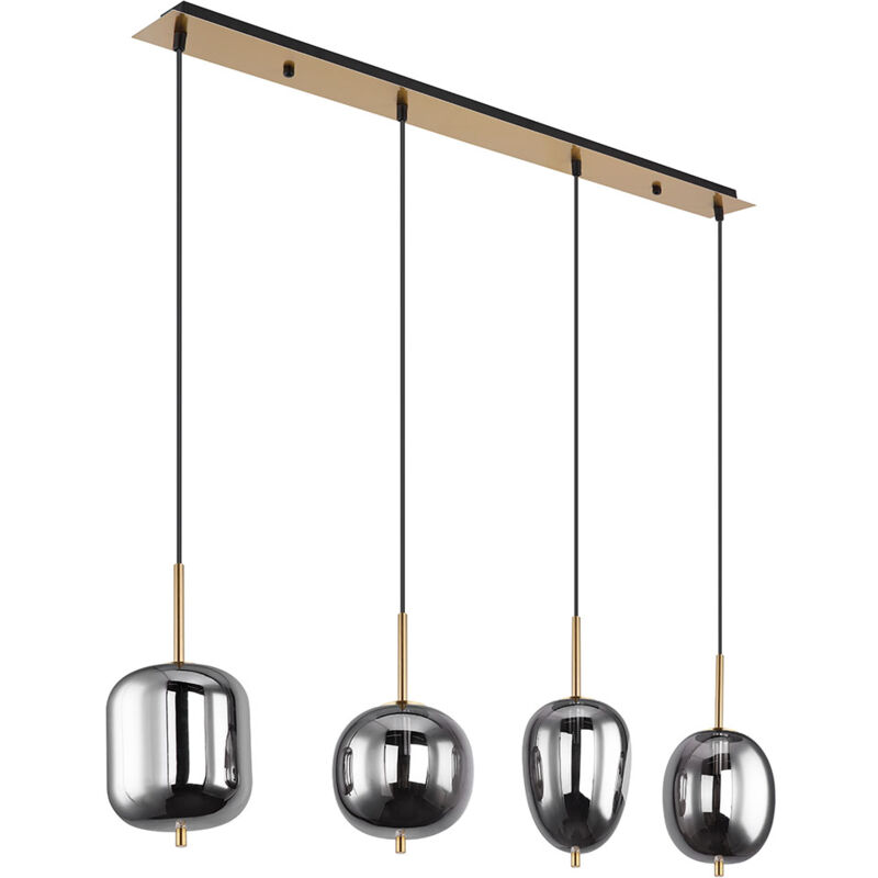Suspension en verre noir suspension lampe de salle à manger suspension, 4 flammes, métal laiton verre fumé, 4x douilles E14, LxPxH 110x18,5x120cm