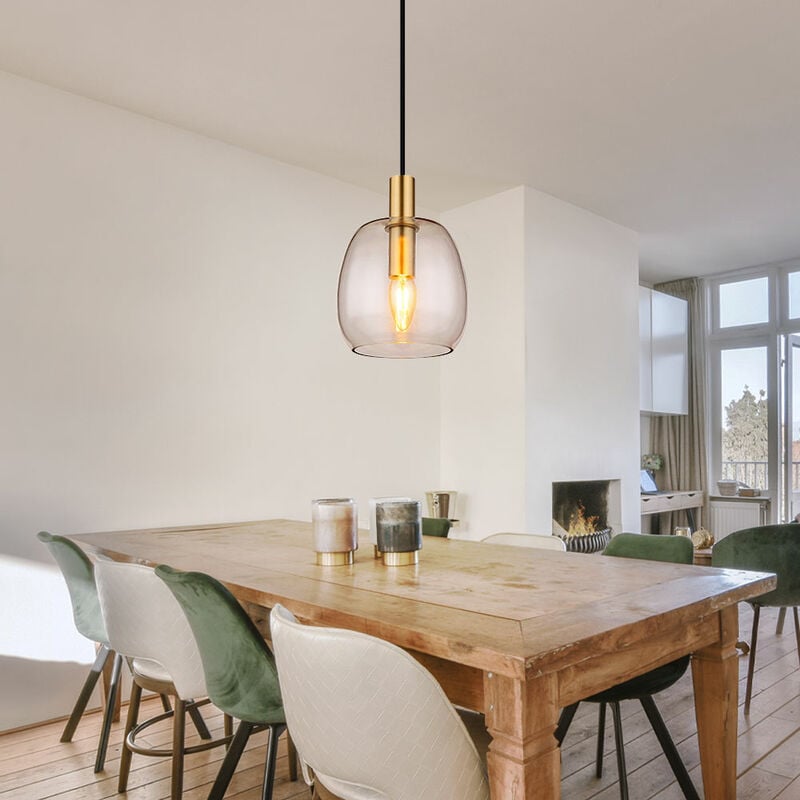 Suspension en verre Suspension réglable en hauteur, laiton Suspension salle à manger, aluminium, 1x douille E14, DxH 16x120 cm