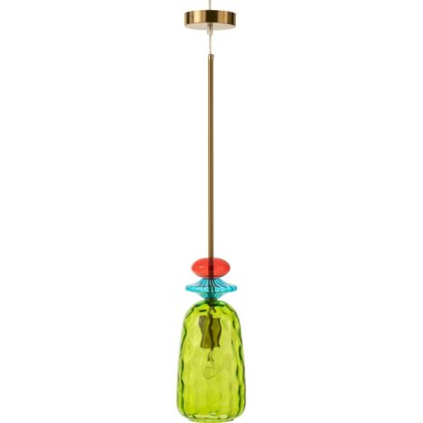 Suspension en verre vert design coloré pour salon moderne - Vert translucide accents colorés