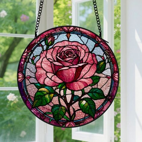 Suspension en vitrail - Attrape-soleil artistique élégant unique, décoration maison jardin, cadeau Fête des Mères pour femme, homme, famille 9cm