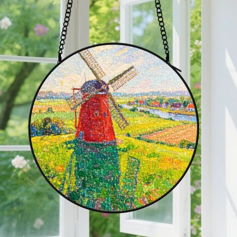 Suspension en vitrail - Attrape-soleil artistique en verre, décoration fenêtre colorée, cadeau Noël, Anniversaire pour professeur, femme, maman 15 cm