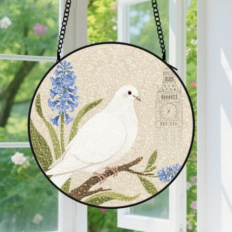 Suspension en vitrail - Attrape-soleil artistique en verre, décoration jardin intérieur, cadeau Fête des Mères, Noël pour femme, homme, famille 15 cm