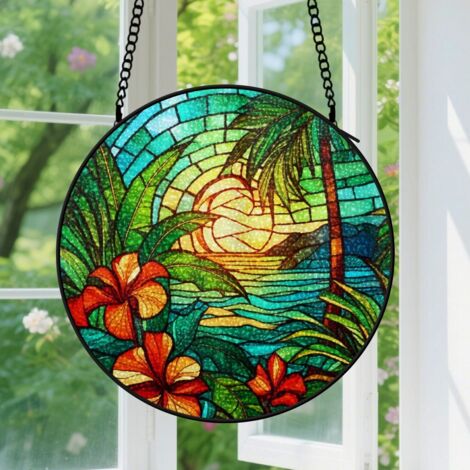 Suspension en vitrail, attrape-soleil artistique unique, décoration porte intérieure, cadeau Anniversaire pour femme, homme, épouse, maman 15 cm