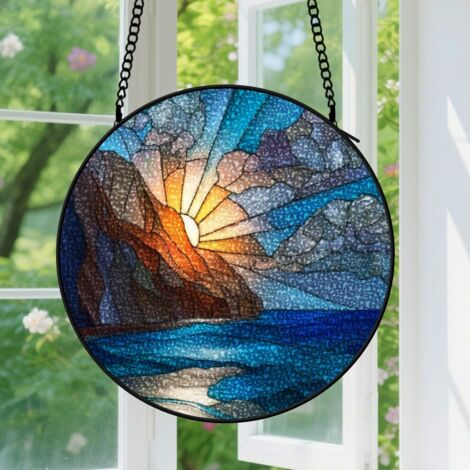 Suspension en vitrail, attrape-soleil coloré en verre, décoration fenêtre intérieure, cadeau Fête des Mères, Anniversaire pour femme, homme, tante 15 cm