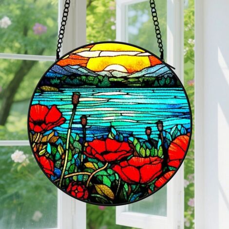 Suspension en vitrail - Attrape-soleil élégant coloré unique, décoration intérieure maison, cadeau Fête des Pères, Anniversaire pour homme, femme 9cm