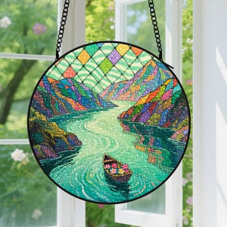 Suspension en vitrail, attrape-soleil élégant unique coloré, décoration maison jardin, cadeau Noël, Fête des Pères pour homme, femme 9cm