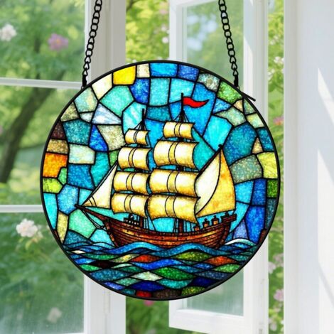 Suspension en vitrail - Attrape-soleil élégant unique, décoration intérieure fenêtre, cadeau Fête des Pères, Anniversaire pour homme, femme 15 cm