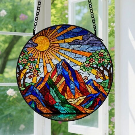 Suspension en vitrail, attrape-soleil unique élégant, décoration jardin fenêtre, cadeau Noël, Anniversaire pour couple, ami, amie 12,5 cm
