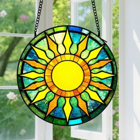 Suspension en vitrail, attrape-soleil unique en verre artistique, décoration intérieure colorée, cadeau Fête des Mères, Noël pour femme, homme 9cm