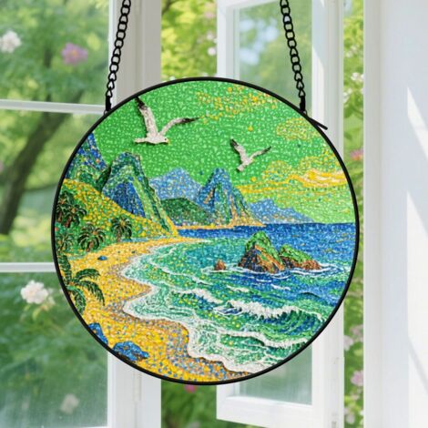 Suspension en vitrail - Attrape-soleil unique en verre coloré, décoration fenêtre artistique, cadeau Noël pour femme, homme, maman, nana 15 cm