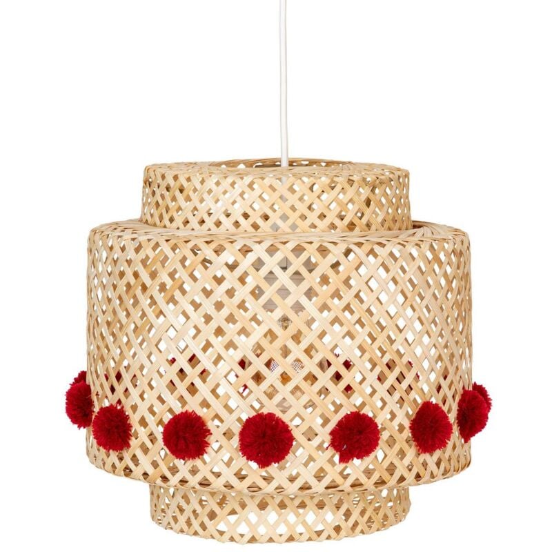 Atmosphera - Suspension enfant Liby bambou pompons rouges D28cm créateur d'intérieur
