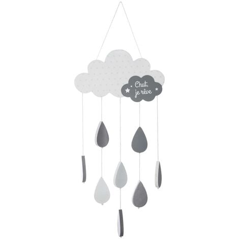 Suspension enfant Nuage bois gris H61,5cm - Atmosphera créateur d'intérieur