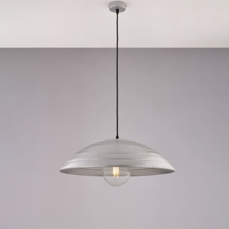 Suspension Expéditeur D.50 Cm, Fer Noir, Déco Argent Antique, Câble Tissu Réglable, 1 Lumière, Design Sobre Et Chic