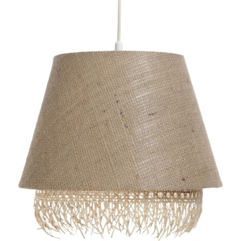 Suspension Extérieur en chanvre naturel avec rotin, intérieur crème - Marron clair, crème