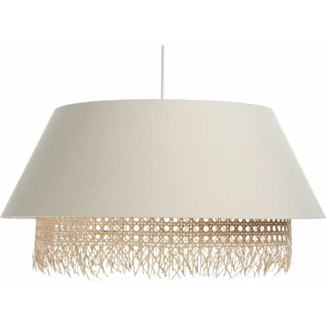 Suspension Extérieur en lin blanc beige avec rotin naturel, intérieur crème - Beige, crème