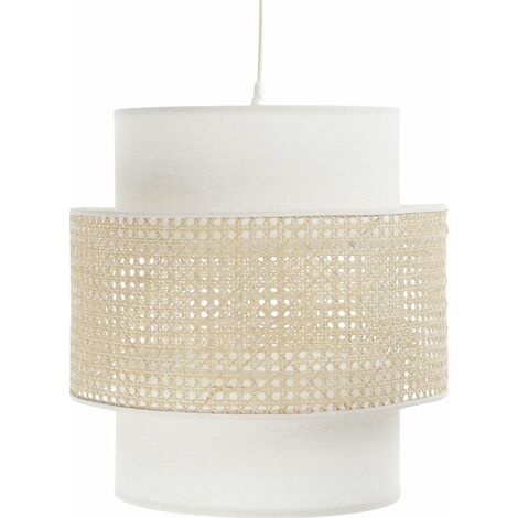 Suspension Extérieur en rotin, intérieur en tissu structuré blanc - Crème, blanc