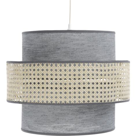 Suspension Extérieur en rotin, intérieur en tissu structuré gris - Crème, gris