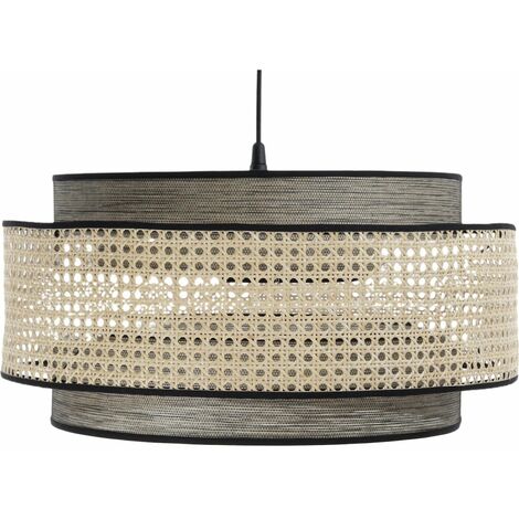 Suspension Extérieur en rotin, intérieur en tissu structuré gris foncé - Crème, gris