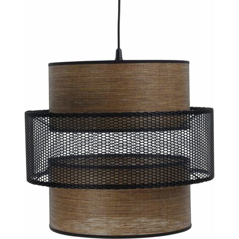 Suspension Extérieur en rotin, intérieur en tissu structuré marron - Noir, marron