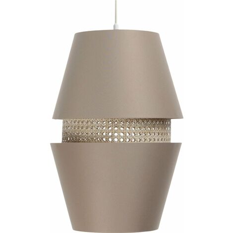 Suspension Extérieur en tissu satiné beige avec rotin naturel, intérieur crème - Beige, crème