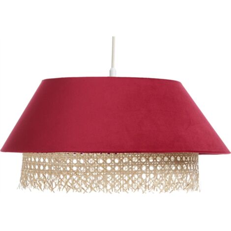 Suspension Extérieur en tissu satiné rouge avec rotin naturel, intérieur crème - Rouge, crème