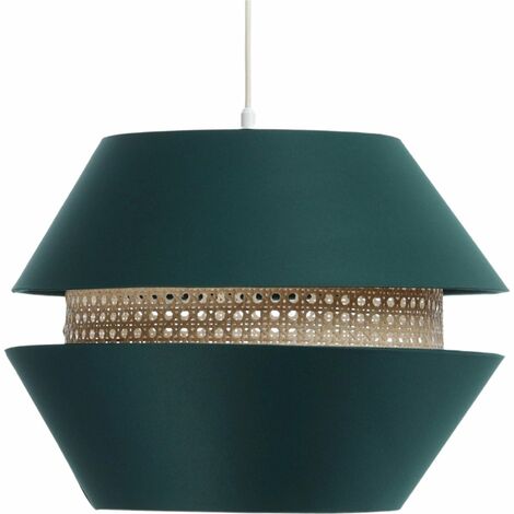 Suspension Extérieur en tissu satiné vert avec rotin naturel, intérieur crème - Vert, crème