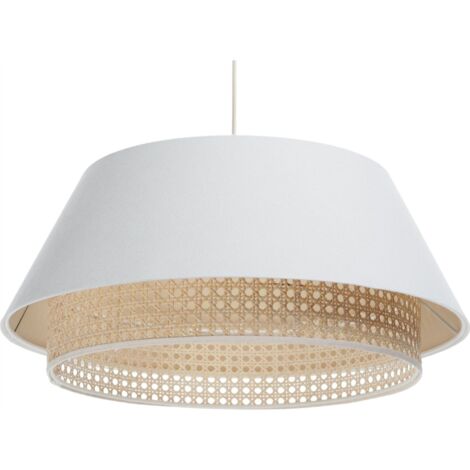 Suspension Extérieur en tissu velours blanc avec rotin naturel, intérieur crème - Blanc, crème