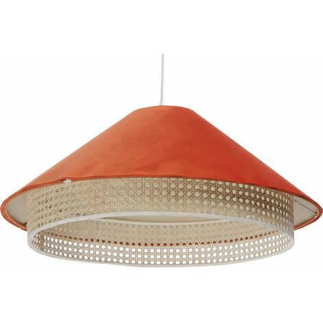 Suspension Extérieur en tissu velours rouge orangé avec rotin naturel, intérieur crème - Rouge orangé, crème