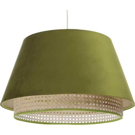Suspension Extérieur en tissu velours vert avec rotin naturel, intérieur crème - Vert prairie, crème