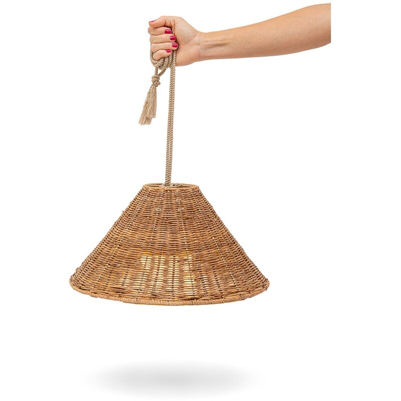 Calobra 20 cm Lampe suspendue avec lumière led chaude et batterie rechargeable. Fabriquée en Espagne avec des fibres naturelles