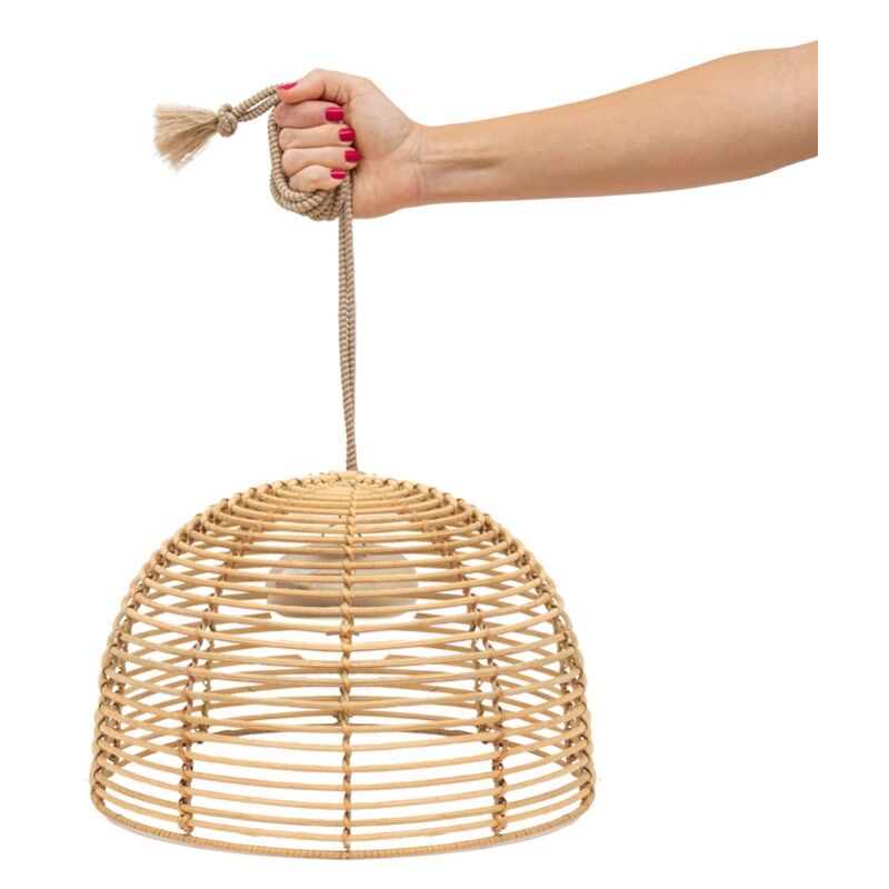 Bossa 20 cm Lampe suspendue avec lumière led chaude et batterie rechargeable. Fabriquée en Espagne avec des fibres naturelles