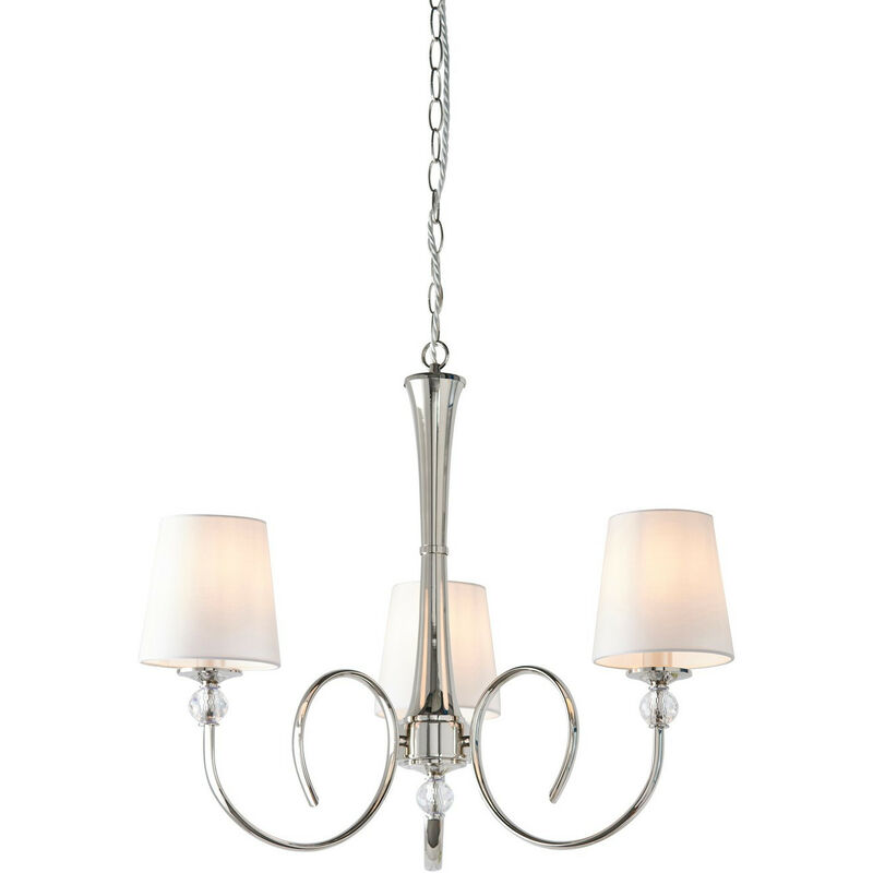 Interiors Fabia - 3 Light Multi Arm Shade Pendant Polished Nickel Plate, Vintage White Silk, E14