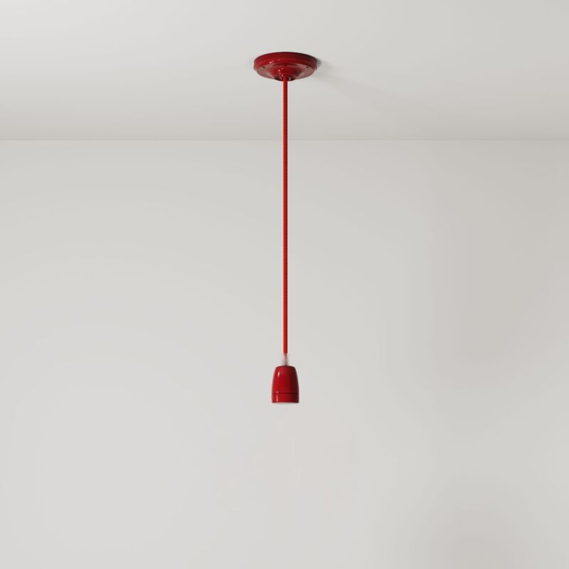 creative cables - Lampe suspendue fabriquée en Italie avec câble textile et garniture en porcelaine colorée