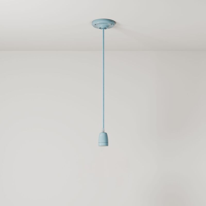creative cables - Lampe suspendue fabriquée en Italie avec câble textile et garniture en porcelaine colorée
