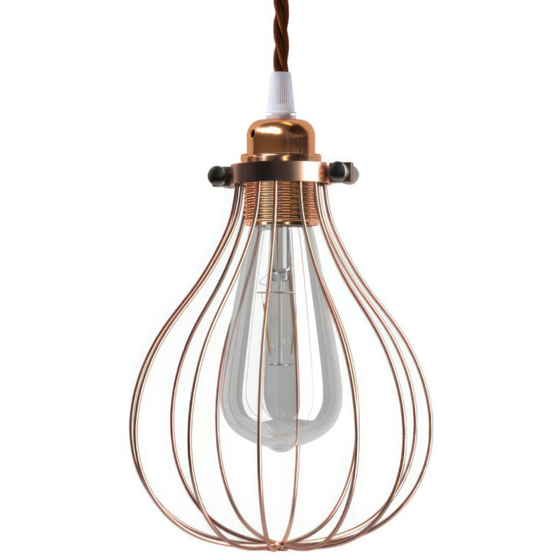 creative cables - Lampe suspendue fabriquée en Italie avec câble textile, abat-jour Drop cage et garniture métallique creative cables - Lampe suspendue fabriquée en Italie avec câble textile, abat-jour Drop cage et garniture métallique