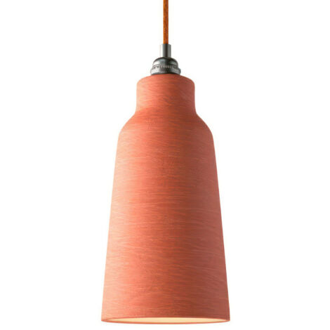 Suspension fabriquée en Italie avec câble textile, abat-jour Bouteille en céramique et finition en métal - complète avec ampoule  Avec ampoule - Rouge Corail à rayures - blanc - Matter ON/OFF
