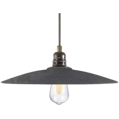 Suspension fabriquée en Italie avec câble textile, abat-jour en céramique Plat et finition en métal - complète avec ampoule  Sans ampoule - Effet ciment - Blanc - Matter ON/OFF