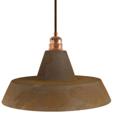 Suspension fabriquée en Italie avec câble textile, abat-jour Industriel et finition en métal - complète avec ampoule  Sans ampoule - Effet corten - Blanc - Matter ON/OFF