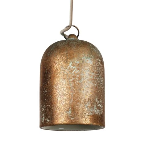 Suspension fabriquée en Italie avec câble textile, abat-jour Mini Cloche XS en céramique - complète avec ampoule Sans ampoule - Effet vert-de-gris - Blanc - Matter ON/OFF