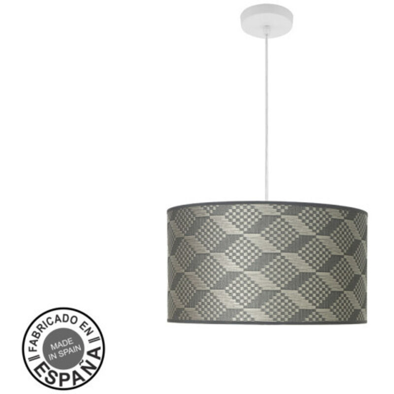 Fabrilamp - Suspension Fashion 2xe27 blanc/tétris gris regx40x40cm avec diffuseur