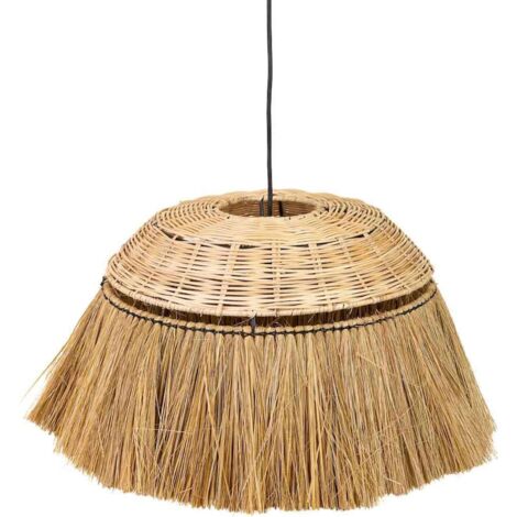 Suspension fibre naturelle esprit bohème pour salon chaleureux - fibre naturelle marron clair