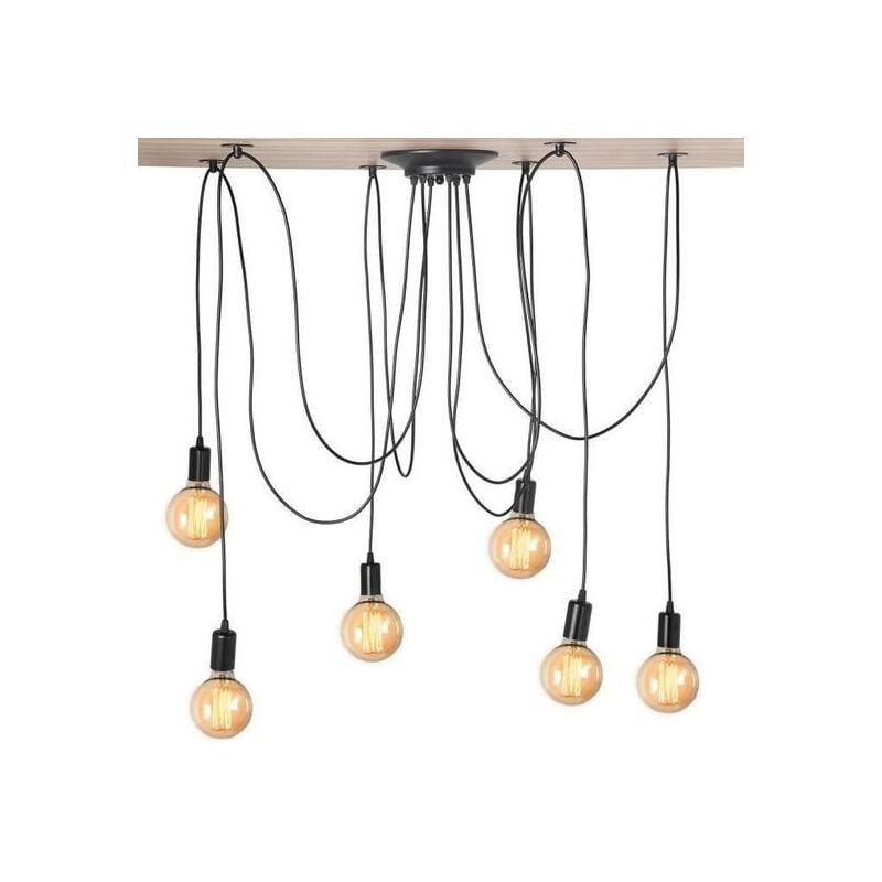 Suspension Luminaire 6 Tête Lustre Araignée Créatif Eclairage Décor Noir