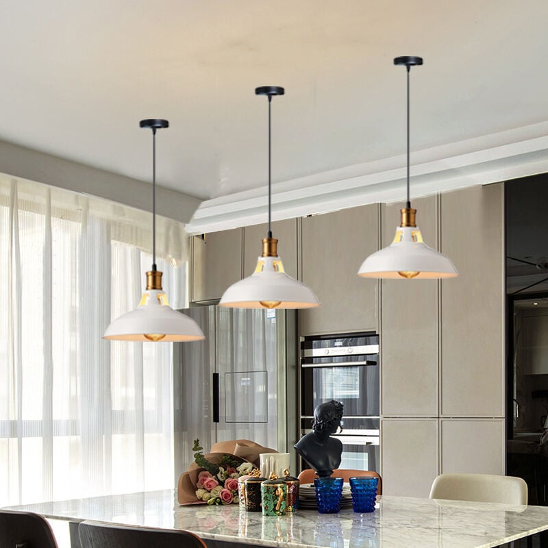 Suspension Lustre Rétro Design en Métal E27 Lampe Plafonnier Luminaire pour Chambre Couloir Escalier Blanc 3PCS