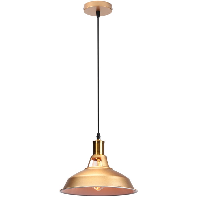 Suspension Filaire en Métal E27 Lustre Plafonnier Vintage Rétro 27cm x 12,5cm Doré et Blanc 1PCS